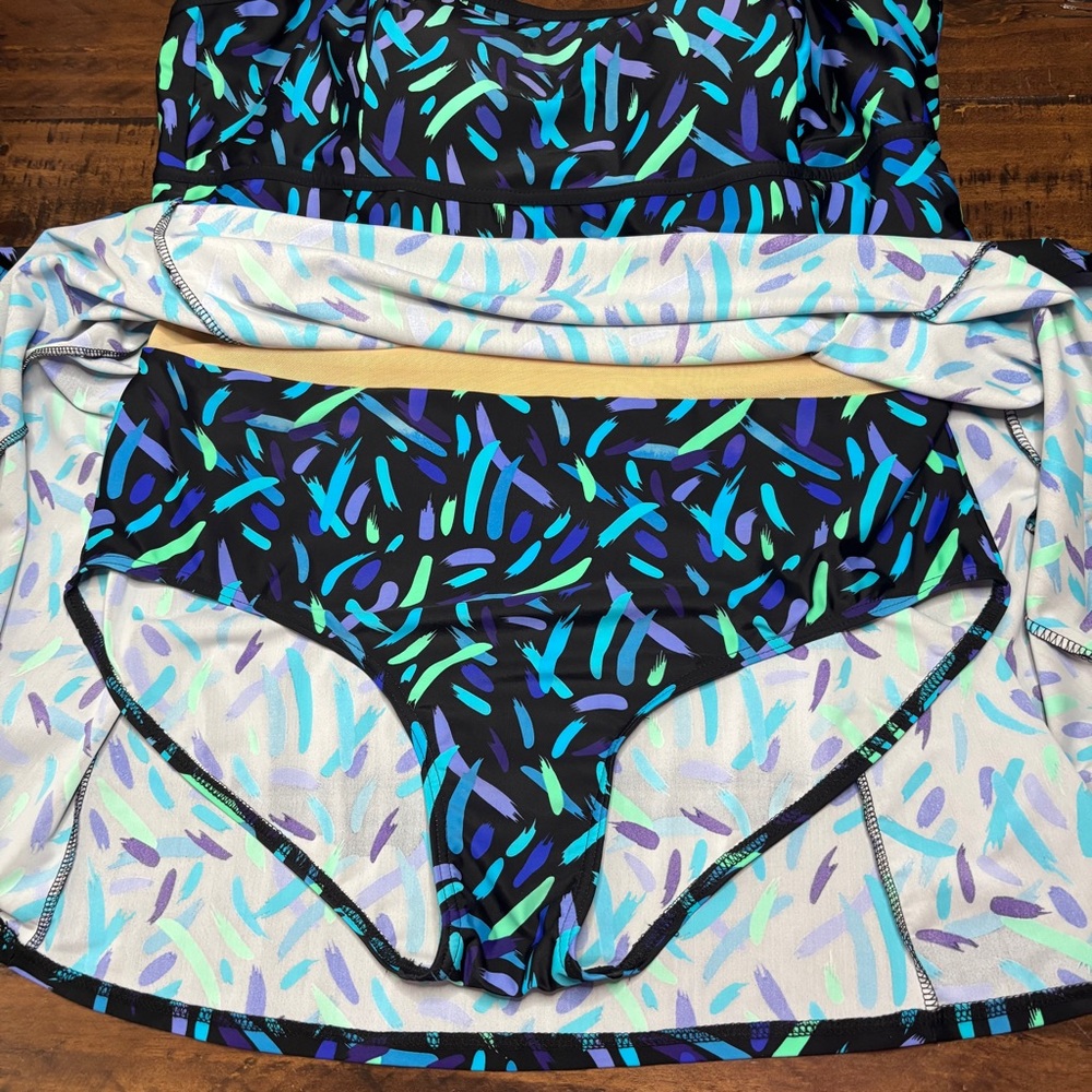 Beach Belle Swim Dress One Piece Plus Size 24 Black Multi - Picture 7 of 13